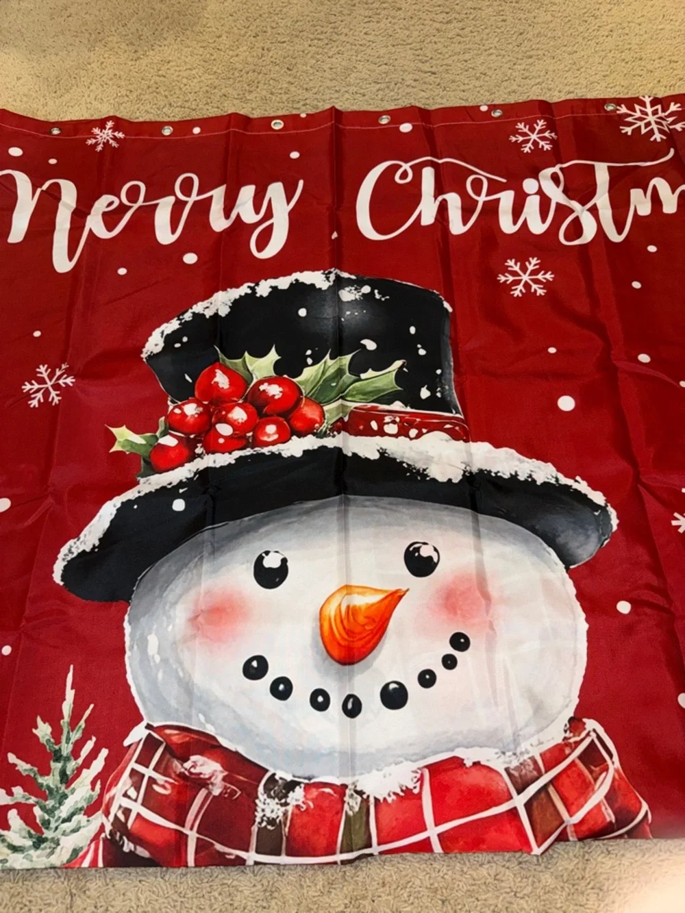 Festive Christmas Shower Curtain and Hooks